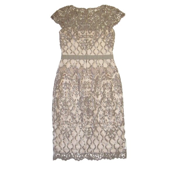 NWT TADASHI SHOJI Miranda in Sand Petal Sequin Embroidered Tulle Sheath Dress 2 - Picture 8 of 13